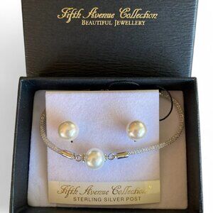 FAC Crystal Mesh Bracelet & Faux Pearl Earrings​​